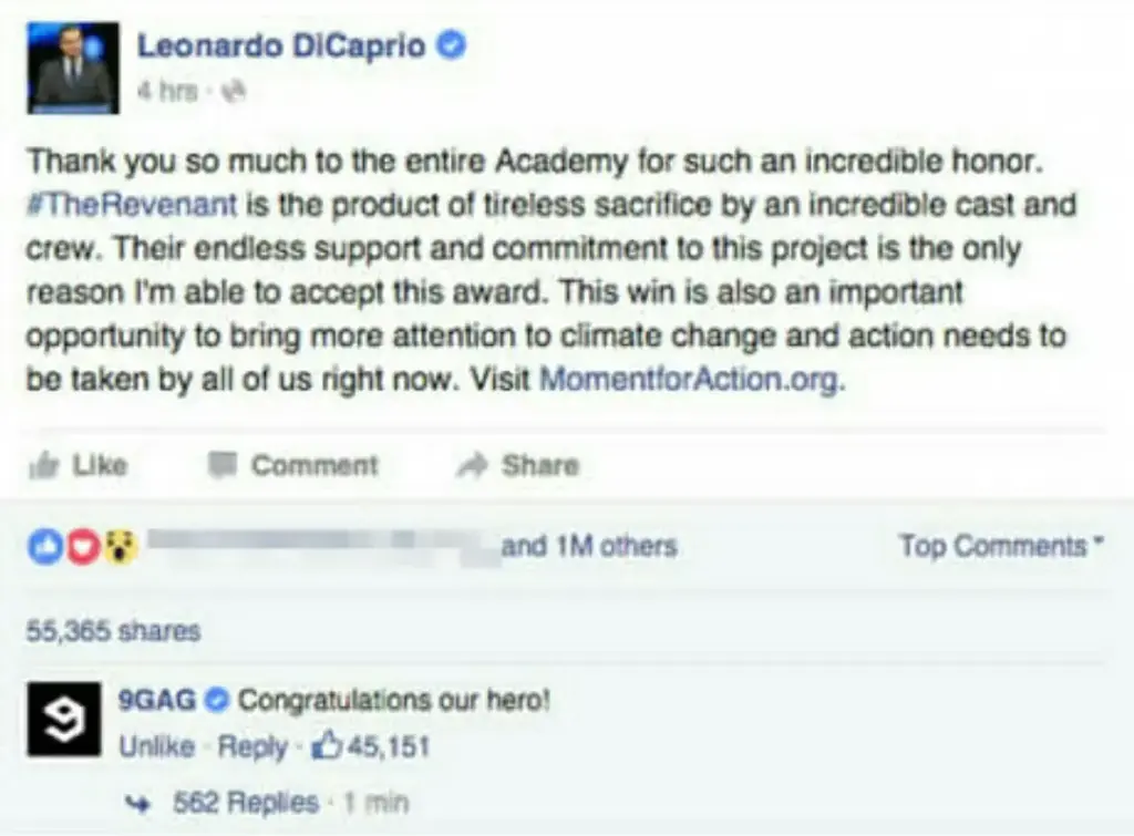 Leonardo DiCaprio Thank you so much to the entire Academy for such an incredible honor. #TheRevenant is the product of tireless sacrifice by an incredible cast and crew. Their endiess…