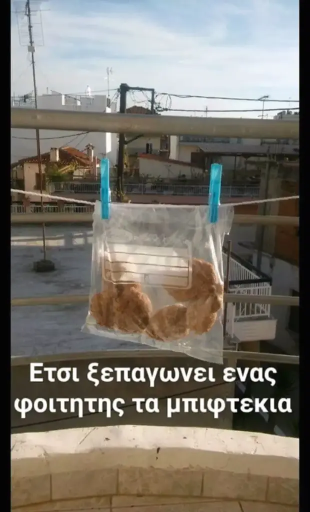 ξεπαγωνει ενας φοιτητης τα μπιφτεκια