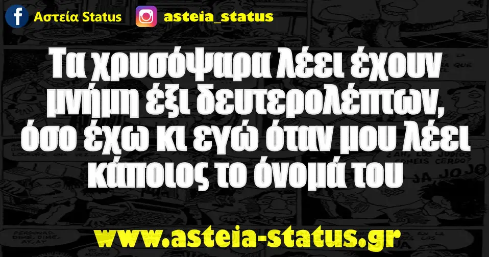 Τα χρυσόψαρα λέει έχουν μνήμη έξι δευτερολέπτων, όσο έχω κι εγώ όταν μου λέει κάποιος το όνομά του
